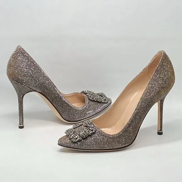 Manolo Blahnik Hangisi 105 Embellished Shimmer Pumps size 39.5 - Picture 4 of 14